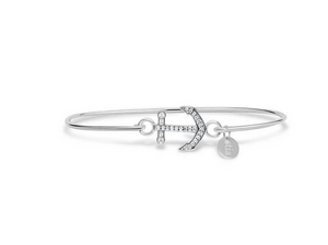 Sterling Silver Pavé Anchor Icon Bangle