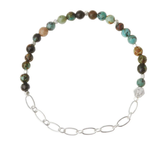 Mini Stone w/Chain Stacking Bracelet - African Turquoise/Silver