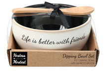 Load image into Gallery viewer, Life is Better with Friends Ceramic Bowl and Bamboo Spoon Set
