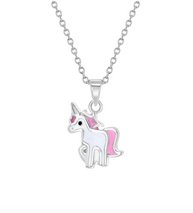 Girl’s Sterling Silver Dazzling Unicorn Necklace (13mm x 7mm)