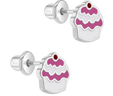 Load image into Gallery viewer, Girl&#39;s Sterling Silver Yummy Cupcake Earrings
