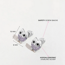 Load image into Gallery viewer, Girl&#39;s Sterling Silver Hoot CZ Owl Earrings
