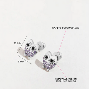 Girl's Sterling Silver Hoot CZ Owl Earrings