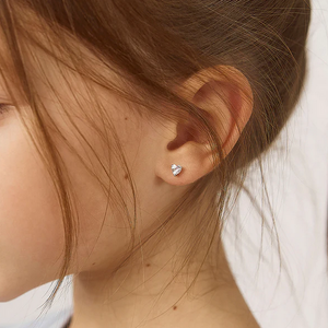 Girl's Sterling Silver CZ Heart Solitaire Earrings