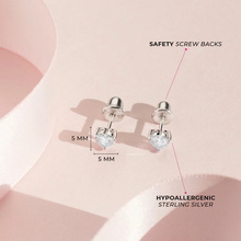 Load image into Gallery viewer, Girl&#39;s Sterling Silver CZ Heart Solitaire Earrings
