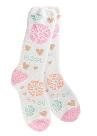 Mom Cozy Crew Socks -Floral Heart