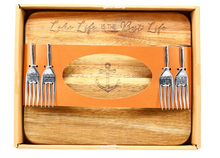 Load image into Gallery viewer, Lake Life Is The Best Life - 9&quot; Acacia Cheese/Bread Board Set
