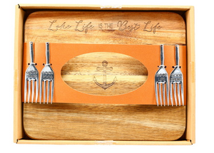 Lake Life Is The Best Life - 9" Acacia Cheese/Bread Board Set