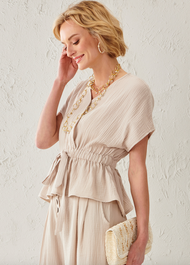 Tan Sinched Waist Top