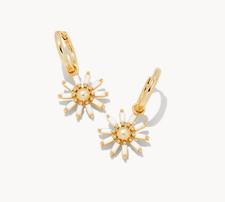 Kendra Scott Gold Madison Daisy Convertible Huggie Earrings In White Opaque Glass