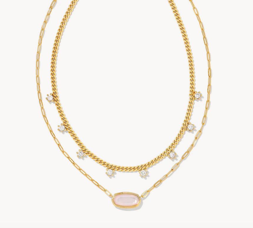 Kendra Scott Gold Framed Elisa Multi Strand Necklace In Pink Opalite Illusion