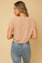 Load image into Gallery viewer, Beige Short Sleeve V-Neck Front Tie Top
