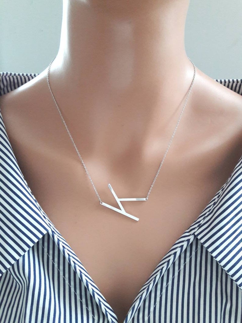 Silver Sideways Initial Necklace - Main Image