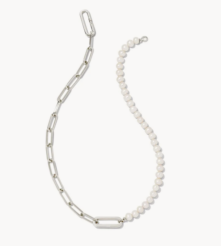 Kendra Scott Silver Ashton Half Chain Necklace In White Pearl