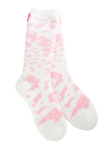 Holiday Cozy Cow Crew Socks - Pink, Brown or Black