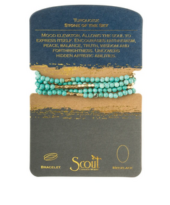 Turquoise- Stone of the Sky Beaded Wrap Bracelet/Necklace in Gold