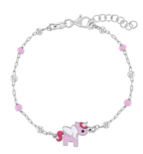 Load image into Gallery viewer, Girl&#39;s Sterling Silver Pink Unicorn Bracelet
