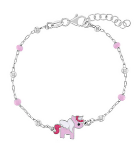 Girl's Sterling Silver Pink Unicorn Bracelet