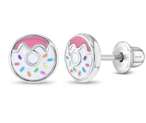 Girl's Sterling Silver Frosted with Sprinkles Donut Earrings