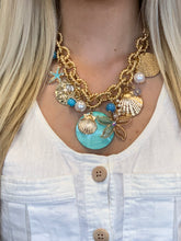 Load image into Gallery viewer, Gold Starfish &amp; Shell Statement Necklace
