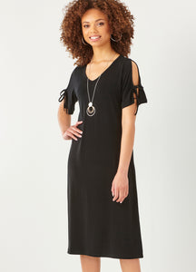 Black Crepe Open Shoulder Dress