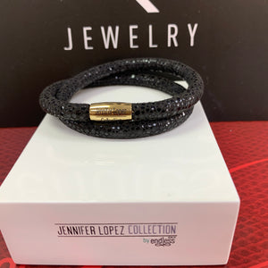 Jennifer Lopez Black Leather Double Wrap Bracelet