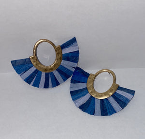 Blue and Gold Fan Earrings