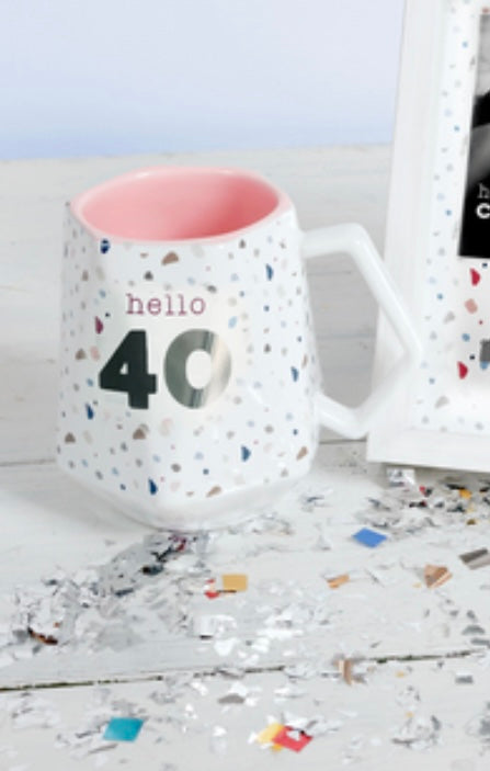 Hello 40, 18oz Geometric Mug