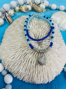 Beaded Seahorse Blue Anklets 2 pc set