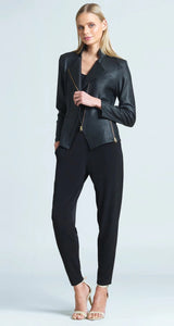 Black Liquid Leather Jacket by Clara Sunwoo Single Zipper