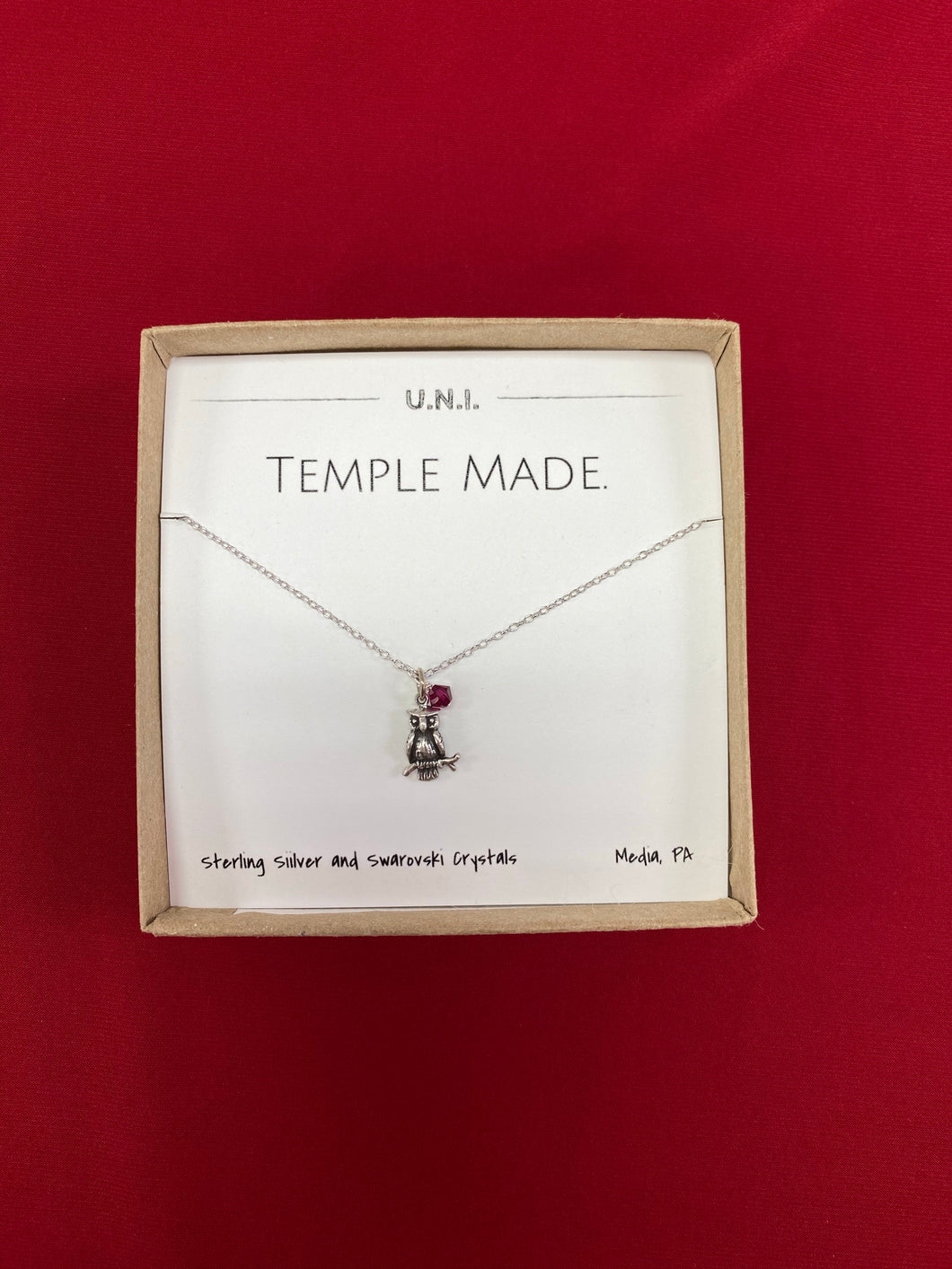 Sterling Silver Temple University Necklace with Owl Charm