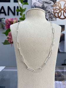 Trendy Silver Paper Clip Link Necklace