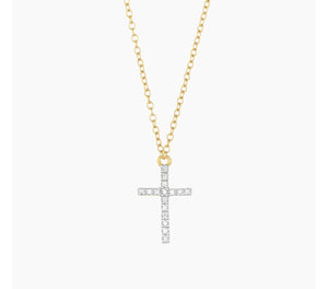 Believe Diamond Cross Necklace In Sterling Silver or Gold Plated Sterling Silver