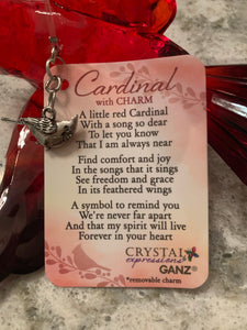 Cardinal Ornament with Card and Charm about a Lost Loved One