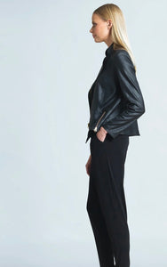 Black Liquid Leather Jacket by Clara Sunwoo Single Zipper