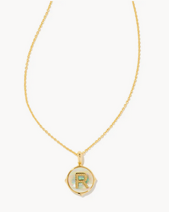 Kendra Scott Letter R Gold Disc Necklace In Iridescent Abalone